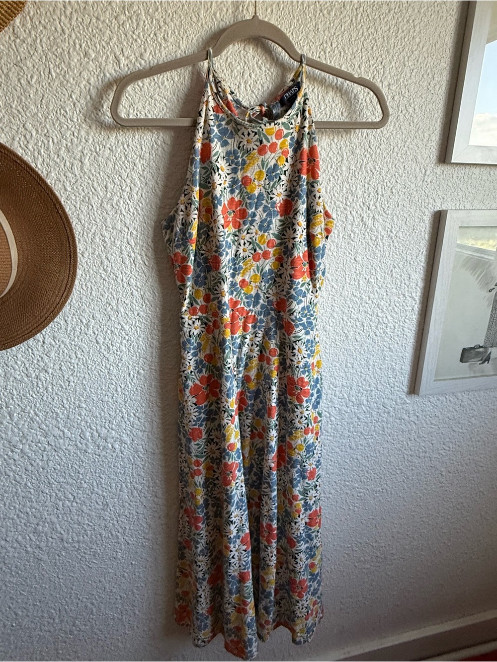 Floral Halter Maxi Dress in Blue, Coral & Yellow